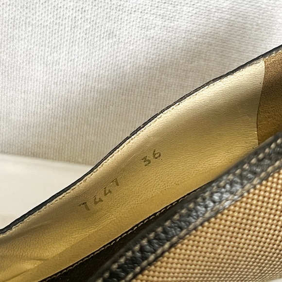 Vintage Prada Brown Buckle Canvas Leather Peep Toe Kitten Heels - Picture 10 of 12